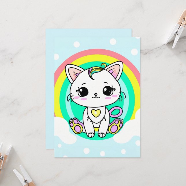 Tarjeta de gatito arco iris (Anverso/Reverso In Situ)