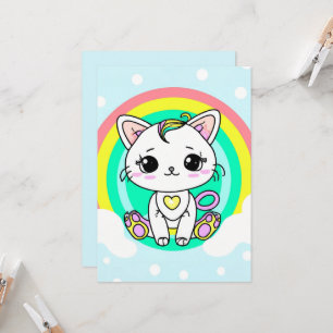 Tarjeta de gatito arco iris
