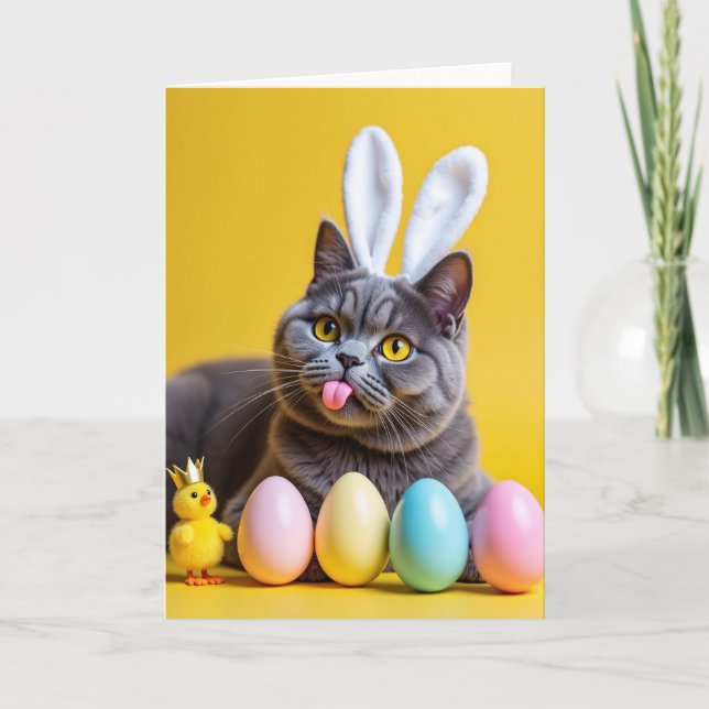 Tarjeta de gatito con orejas de conejito lindas (Anverso)