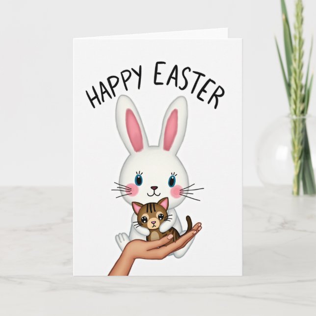 Tarjeta de gatito conejito de Pascua feliz (Anverso)