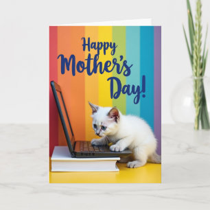 Tarjeta de gatito de día de la madre a rayas
