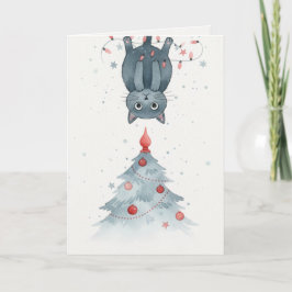 Tarjeta de gatito de Navidad boca abajo