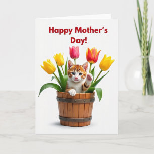 Tarjeta de gatito del día de la madre Tulipán