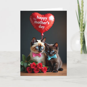 Tarjeta de gatito del día de las madres floral