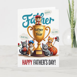 Tarjeta de gatito del Día del Padre en cian