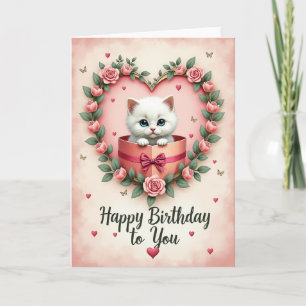 Tarjeta de gatito dulce por cumpleaños en corona
