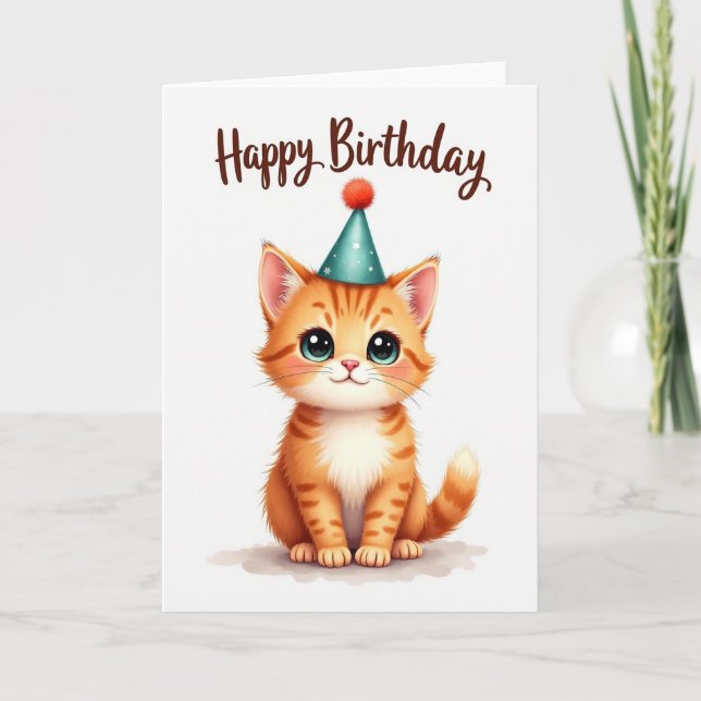 Tarjeta de gatito naranja adorable (Anverso)