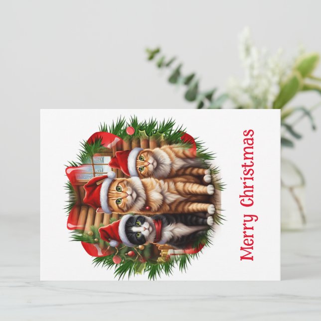 Tarjeta de gatitos lindos de Navidad (Anverso de pie)