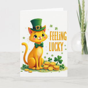 Tarjeta de gato afortunado sintiéndose afortunado