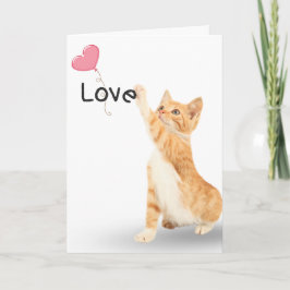 Tarjeta de gato atigrado con globo aerostático del
