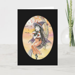 Tarjeta de Gato Bruja Gótica de Halloween