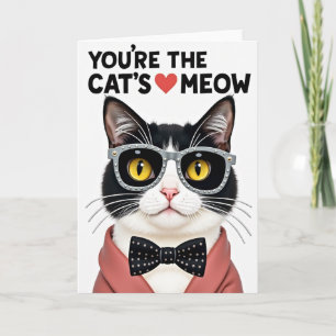 Tarjeta de gato con pajarita moteada