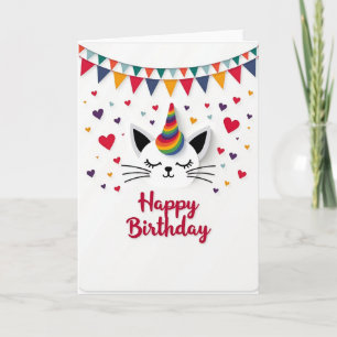 Tarjeta de gato de arcoíris festivo