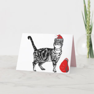 Tarjeta de gato de cuadros de rayas de Santa Paws 