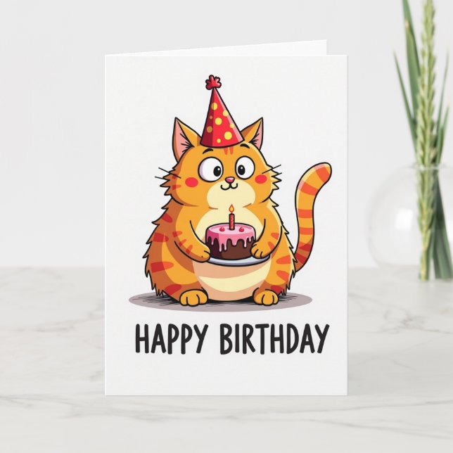 Tarjeta de Gato de Fiesta Alegre (Anverso)
