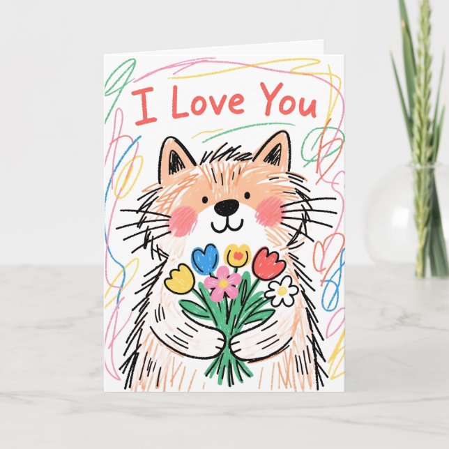 Tarjeta de Gato de Garabatos 'Te Quiero' (Anverso)