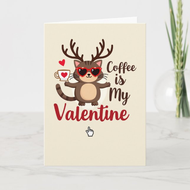 Tarjeta de gato de San Valentín con café (Anverso)