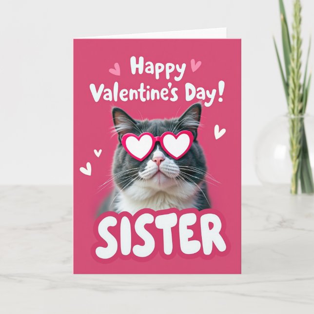 Tarjeta de gato de San Valentín para hermana (Anverso)
