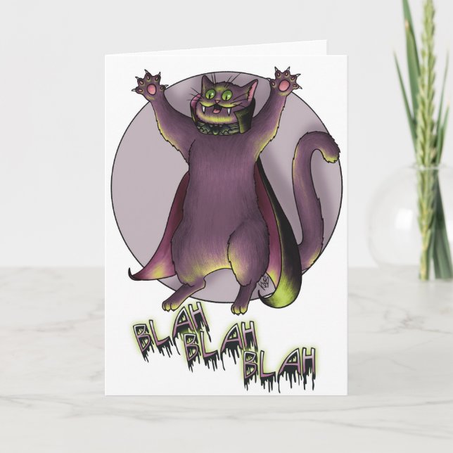 Tarjeta de gato de vampiro de Haloween (Anverso)