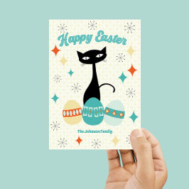 Tarjeta de gato Easter Retro Atomic Mid Century