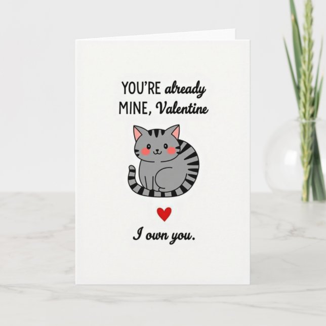 Tarjeta de gato 'Eres mío en San Valentín' (Anverso)