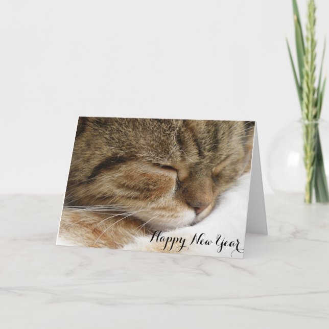 Tarjeta de gato Feliz Año Nuevo (Anverso)