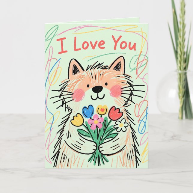 Tarjeta de gato garabato de te amo (Anverso)
