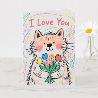 Tarjeta de gato garabato 'Te quiero'
