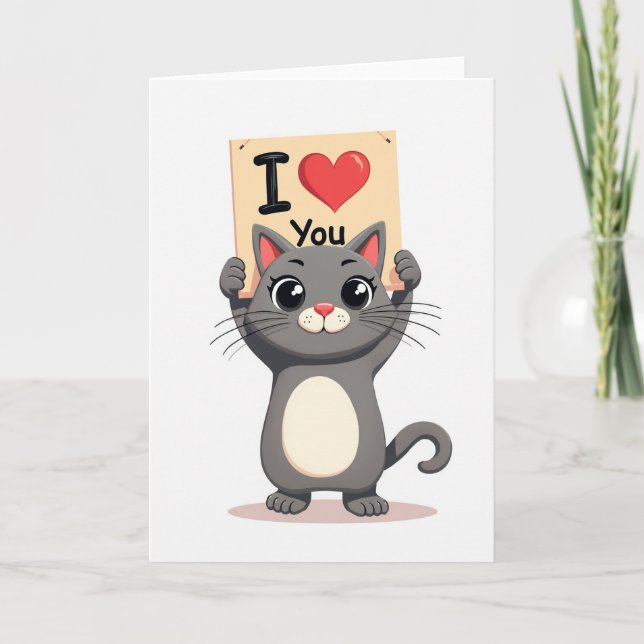 Tarjeta de gato gris Te Amo (Anverso)
