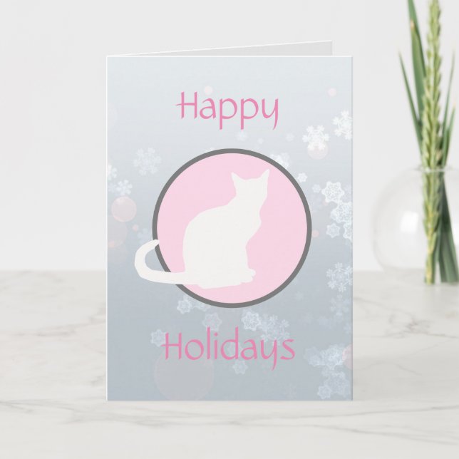 Tarjeta de gato Happy Holidays White Silhouette Ta (Anverso)
