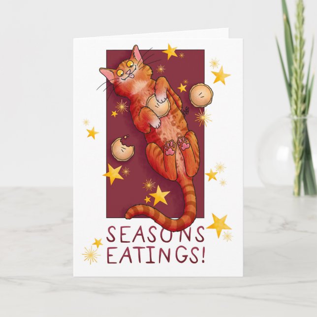 Tarjeta de gato Mince Pie de Festividad (Anverso)