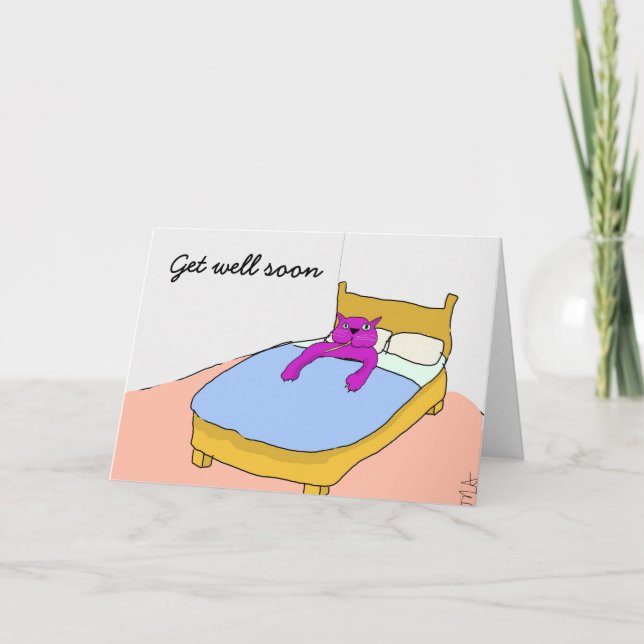 Tarjeta de gato morado recuperarse pronto (Anverso)