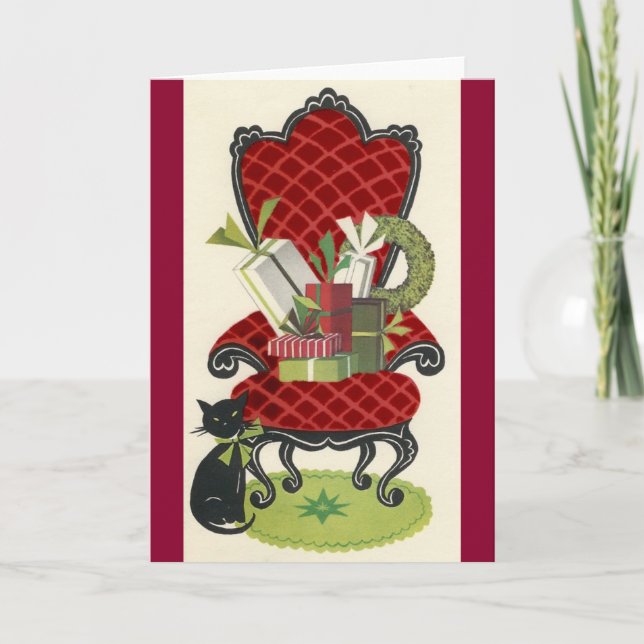Tarjeta de gato navideño vintage (Anverso)