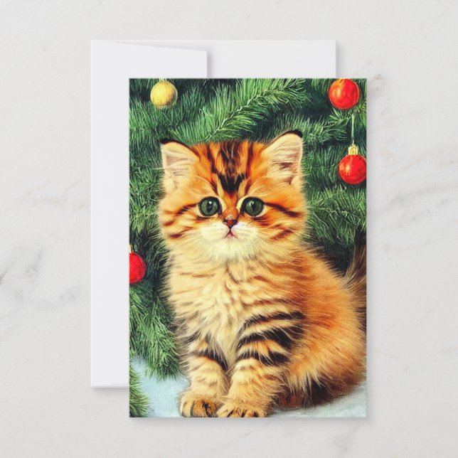 Tarjeta de gato navideño vintage (Anverso)
