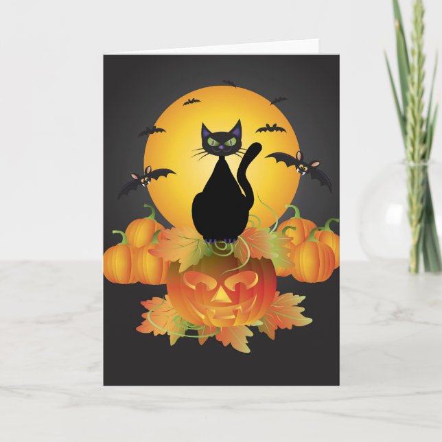 Tarjeta de gato negra de Halloween (Anverso)