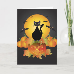 Tarjeta de gato negra de Halloween