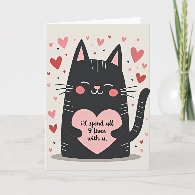 Tarjeta de gato negro 9 vidas te amo (Anverso)