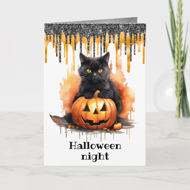 Tarjeta de gato negro para la noche de Halloween (Anverso)