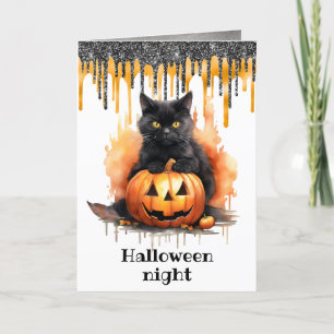 Tarjeta de gato negro para la noche de Halloween
