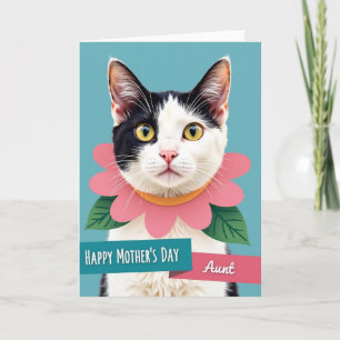 Tarjeta de gato negro y blanco de las tías