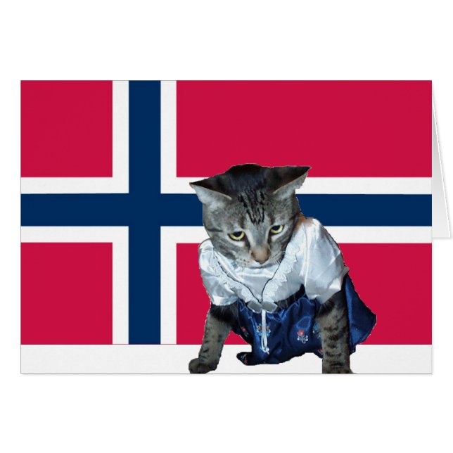 Tarjeta de gato noruega "Gratulerer med dagen" (Anverso (Horizontal))