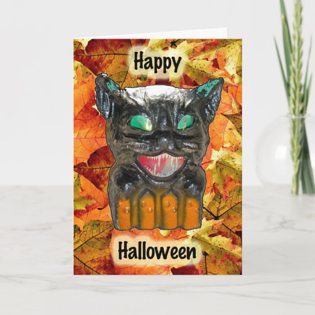 Tarjeta de gato Papier Mache Halloween (Anverso)