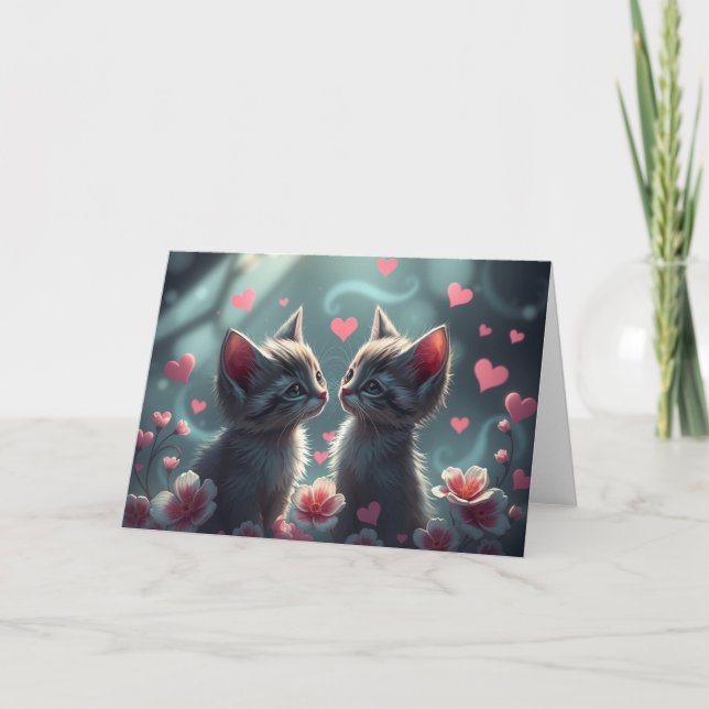 Tarjeta de gato romántica de San Valentín (Anverso)