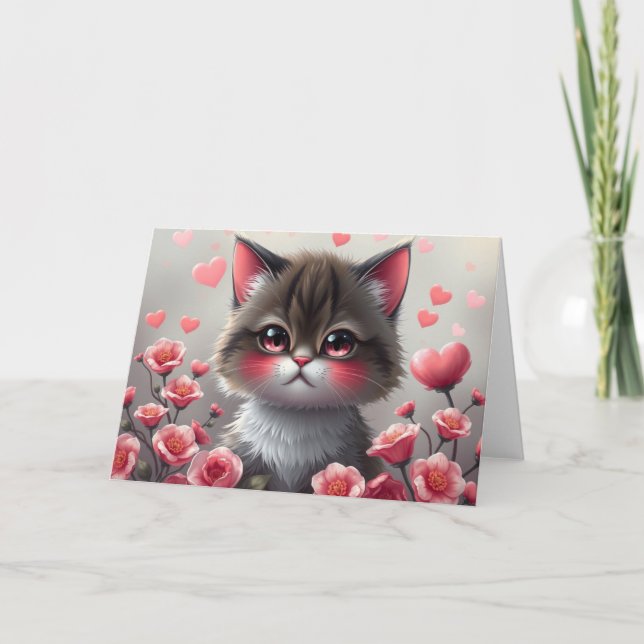 Tarjeta de gato romántica de San Valentín (Anverso)