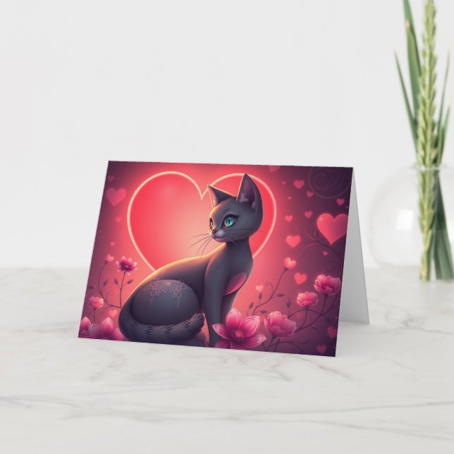 Tarjeta de gato romántica de San Valentín (Anverso)