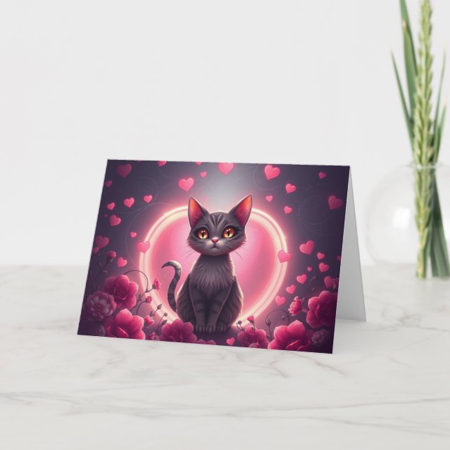 Tarjeta de gato romántica de San Valentín (Anverso)