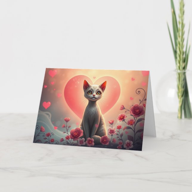 Tarjeta de gato romántica de San Valentín (Anverso)