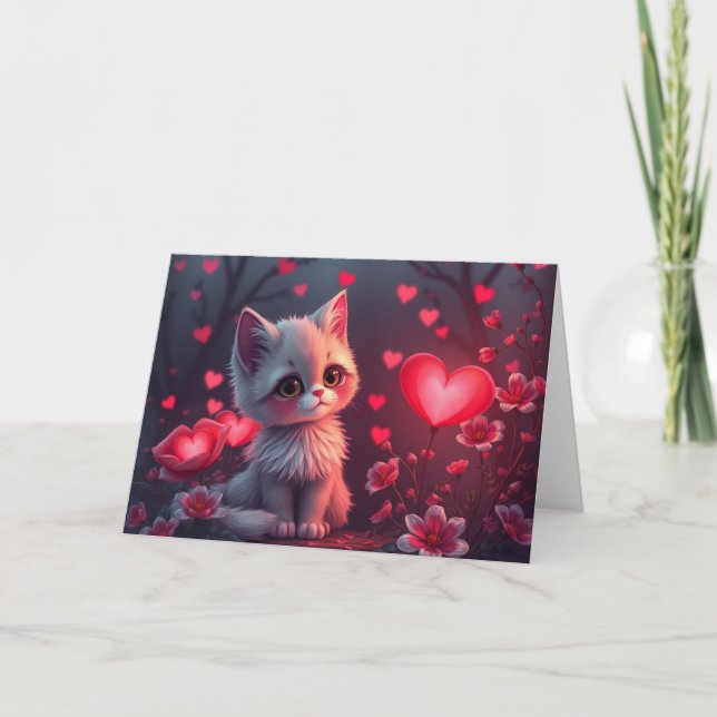 Tarjeta de gato romántica de San Valentín (Anverso)
