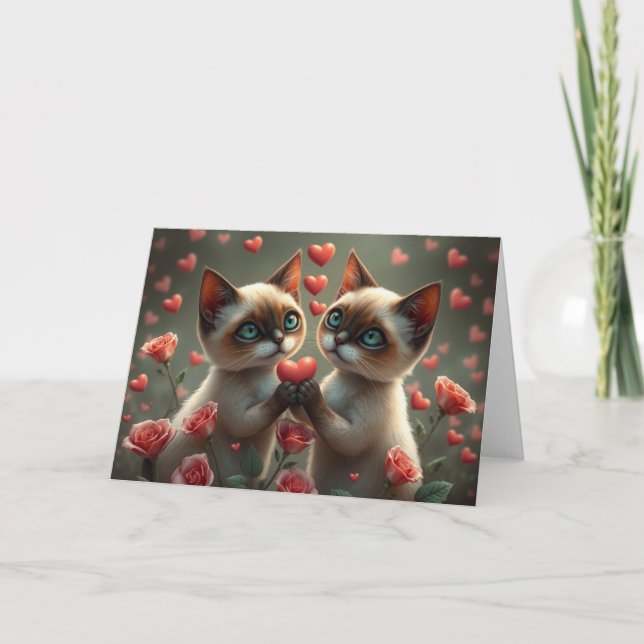 Tarjeta de gato romántica de San Valentín (Anverso)