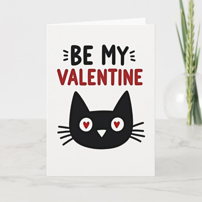 Tarjeta de gato 'Sé mi San Valentín' (Anverso)